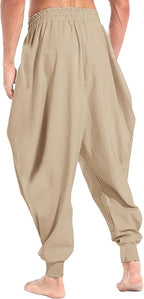 AITFINEISM Men's Drawstring Aladdin Hippie Harem Pants Loose Drop Crotch Trousers