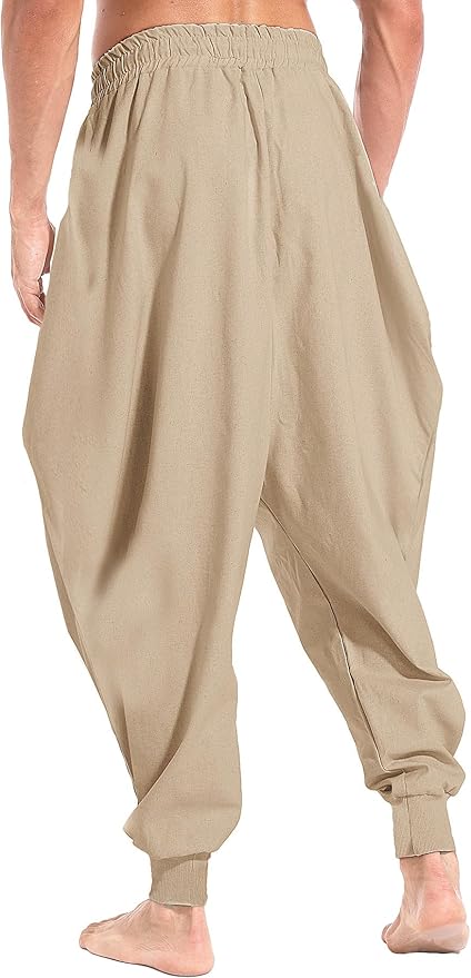 AITFINEISM Men's Drawstring Aladdin Hippie Harem Pants Loose Drop Crotch Trousers