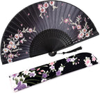 Amajiji 8.27"(21cm) Hand Held Bamboo Silk Folding Fan Hand Fan,Chinese/Japanese Charming Elegant Vintage Retro Style,Women Ladys Girls Best Gifts (Black Redbud)