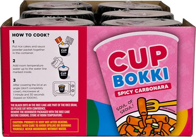 CupBokki Korean Tteokbokki Rice Cakes, Spicy Carbonara Flavor, 6 Pack - Authentic Korean Rice Cake Jjajang from the Korean Bros (떡볶이)