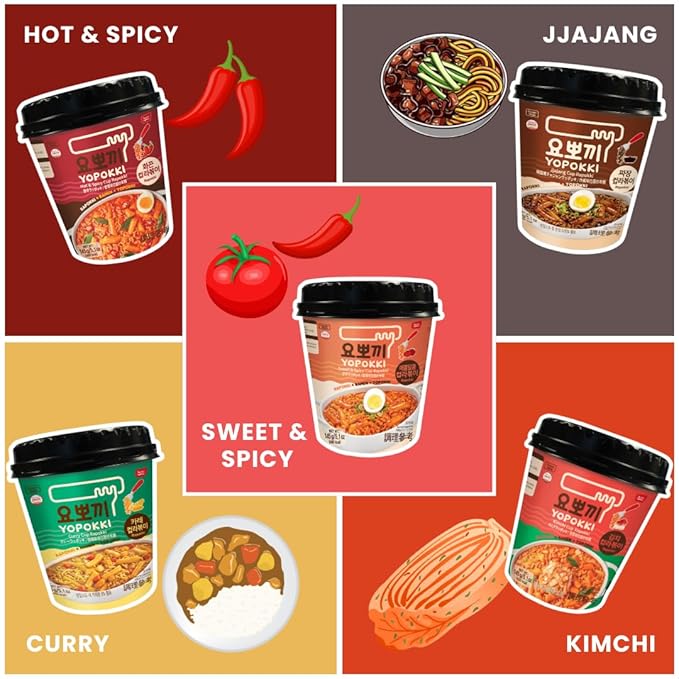 Yopokki Instant Rabokki Cup (Curry, 2 Cups) Korean Street food with Spicy curry taste sauce Ramen Noodle Topokki Rice Cake - Quick & Easy to Prepare