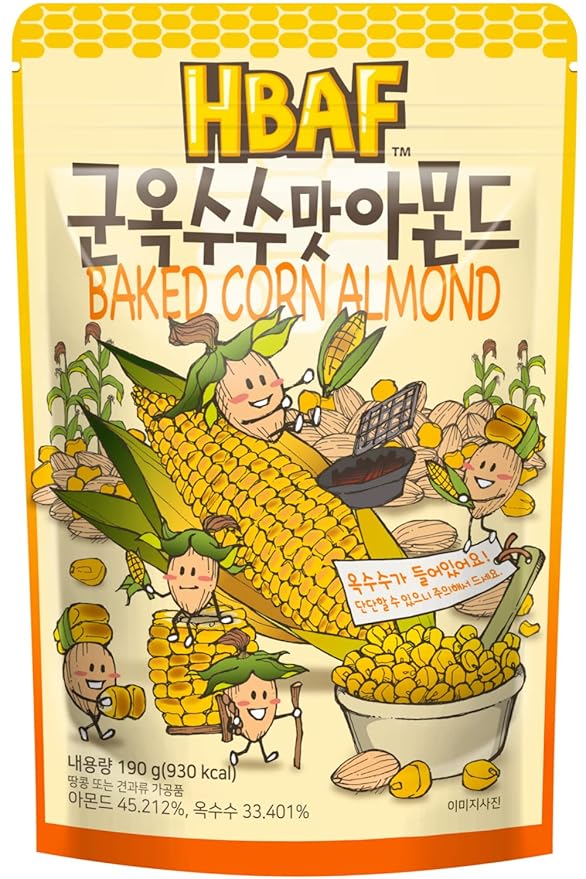 [Official Gilim HBAF Brand] Korean Seasoned Almonds 3 Flavor Pack Mix (wasabi, 1 x 190g, Honey Butter, 1 x 190g, Baked Corn, 1 x 190g)