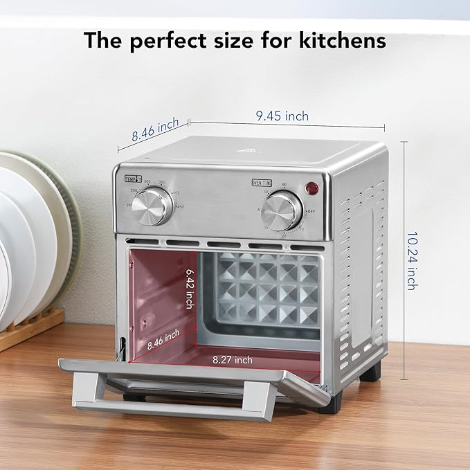 8.5 QT 5-in-1 Toaster Oven Air Fryer Combo, Stainless Steel, Fast Preheat, Ideal for Small Spaces, Travel & Family, Healthy Cooking Included