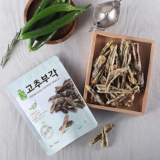 [HANBUGAK] Pepper Snack, Crispy Pepper Chips, Pepper Bugak, Korean Traditional Snack, No Artificial Preservatives, 5.29 oz (1.05 oz X 5ea)