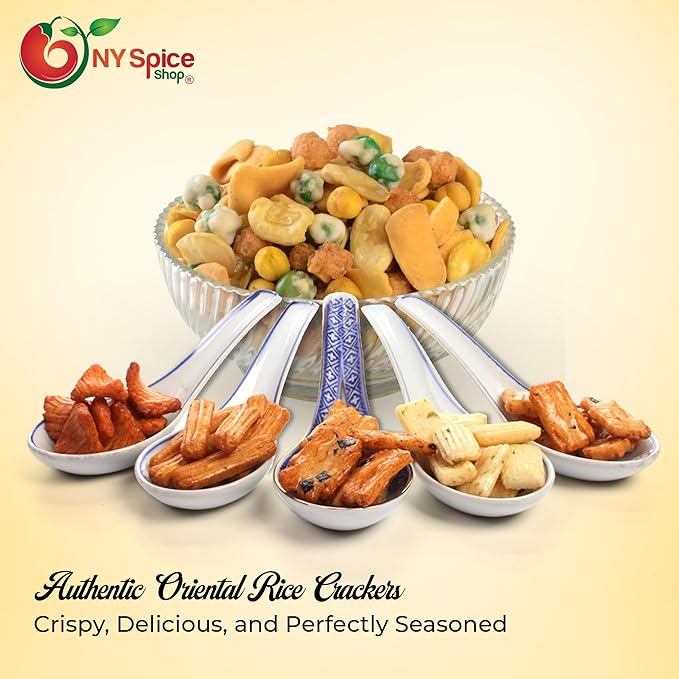 NY SPICE SHOP Oriental Rice Crackers – 1 Pound (16 oz) Oriental Rice Cracker Mix – Japanese Rice Crackers – Oriental Snack Mix – Party Rice Cracker