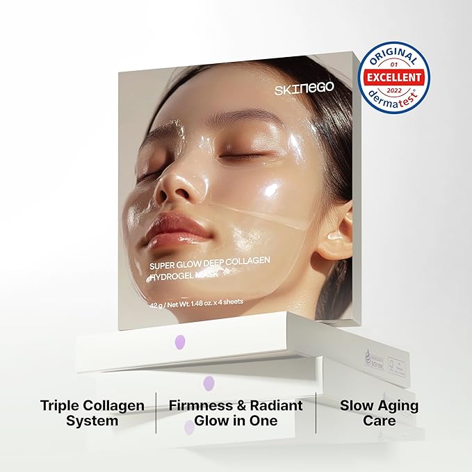 Super Glow Deep Collagen Hydrogel Mask 1.48 oz × 8 Sheets, 5,000,000ppb Hydrolyzed Collagen, Elasticity, Wrinkle Care & Radiance, Overnight K-Beauty Mask (8 Count (Pack of 1))
