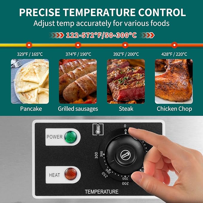 22" Commercial Electric Countertop Griddle, 3000W 110V Flat Top Grill, Non-Stick Teppanyaki Grill, Stainless Steel Hot Plate BBQ, with Adjustable Temp Control for Restaurant Kitchen