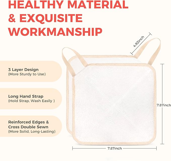ZOMCHI Exfoliating Washcloth for Face and Body, Dual Function Wash Cloth with Soft and Rough Sides, Exfoliating Scrub Bath Towels, Washcloth with Loop (White, 3 Pack)