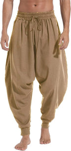 AITFINEISM Men's Drawstring Aladdin Hippie Harem Pants Loose Drop Crotch Trousers