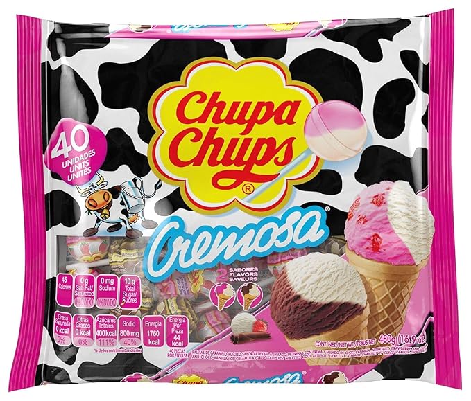 Chupa Chups Cremosa Halloween Trick or Treat Candy Lollipop Variety Assortment, 2 Ice Cream Flavors, Individually Wrapped Candy for Kids, 16.9 oz Bag (40 Suckers)