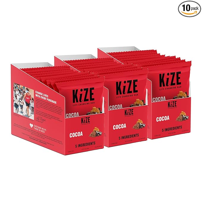 KiZE Energy Bars - Gluten Free, Dairy Free, Nut Free, Non-GMO, and High Protein Meal Replacement Energy Bars, Meal Bar, Clean and Simple Food Ingredients - Cocoa, 9g High Protein Snacks, (30 Count)