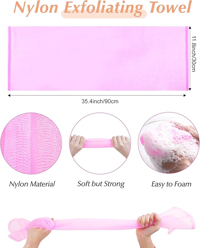 6 PCS Exfoliating Washcloth, 35 Inch 3 Colors Nylon Bath Exfoliating Towel for Shower, Colorful Japanese Washcloth, Exfoliating Body Scrubber (Blue, Yellow, Pink)