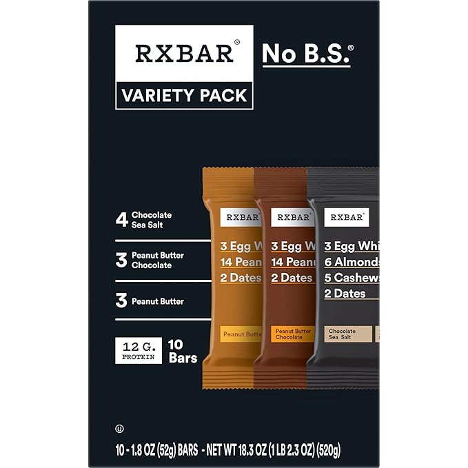 RXBAR Protein Bars, Protein Snack, Snack Bars, Variety Pack, 18.3oz Box (10 Bars)