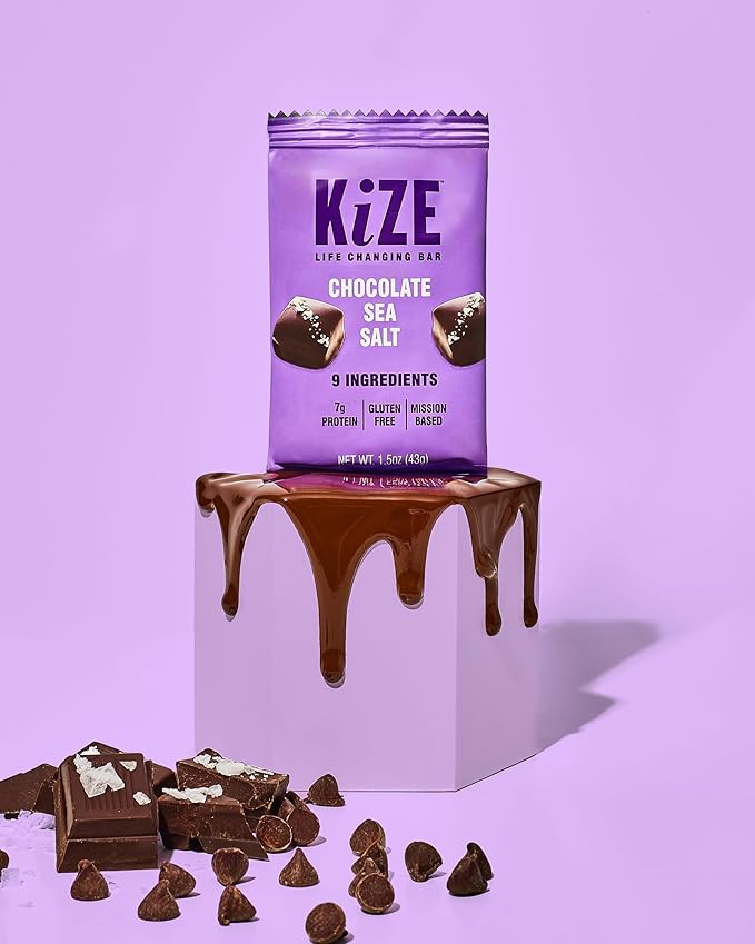 KiZE Energy Bars - Gluten Free, Dairy Free, Non-GMO, and High Protein Meal Replacement Energy Bars, Meal Bas, Clean & Simple Food Ingredients - Chocolate Sea Salt, 7g High Protein Snacks, (10 Count)