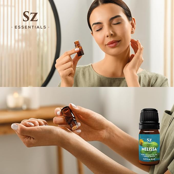 Melissa Essential Oil - Aka Lemon Balm - 100% Pure and Undiluted - Extracted from Melissa Officinalis - Sweet & Fruity Scent with Citrusy Overtones - Therapeutic Grade & Vegan - 0.17oz