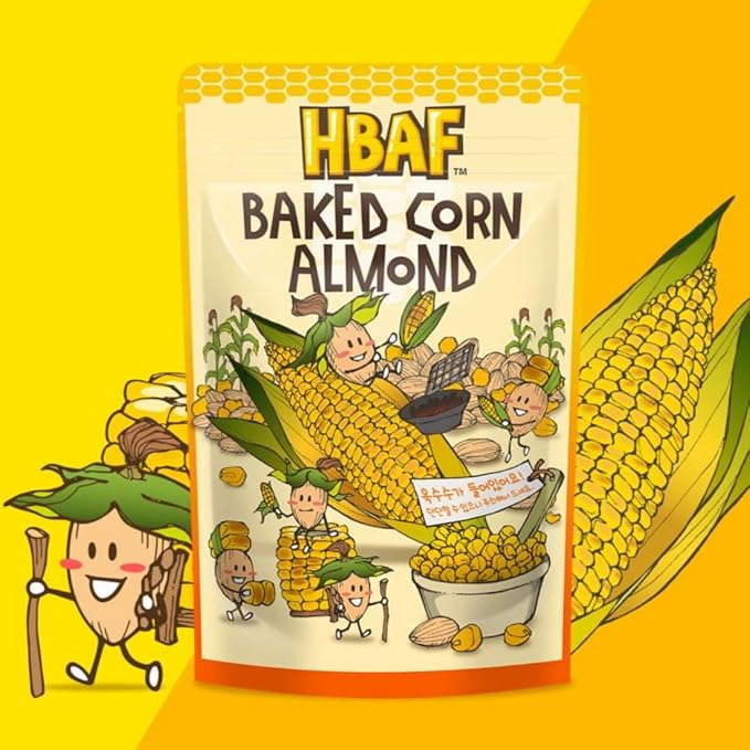 [Official Gilim HBAF] Korean Baked Corn Seasoned Almond Nut | Kids, School, Lunch, Office, Work, Travel, Camping Party Snack | Pre-workout Protein Snack | Korean Food Healthy Snacks | Asin Snack Korean Sovenior (Baked Corn x 120 gram pack)