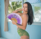 Amajiji 8.27"(21cm) Hand Held Bamboo Silk Folding Fan Hand Fan,Chinese/Japanese Charming Elegant Vintage Retro Style,Women Ladys Girls Best Gifts (Purple Grassflower)