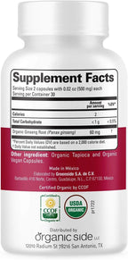| Ginseng 60 Capsules | Adaptogen for Stress Relief, Energy Boost, Immune Support | Certified USDA Organic, Non-GMO, Vegan Supplement for Natural Wellness