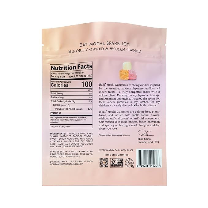 ISSEI Peach Mochi Gummies | Dye-Free Candy | Gluten-Free | Real Sugar, No Artificial Flavors or Colors | Award-Winning Japanese Candy | 4 Oz 1-Pack
