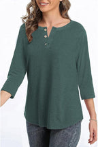 3/4 Sleeve Shirts for Women Crewneck Button Down Tunic Tops Raglan T Shirt