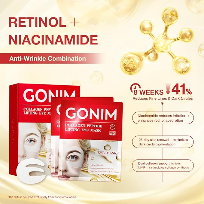 GONIM Under Eye Patches 360° Fit, Eye Mask with Collagen Peptide, PDRN, Retinol & Niacinamide, Eye Patches for Puffy Eyes and Dark Circles, Wrinkle Reduce for Women, Travel Essentials for Women 4pairs