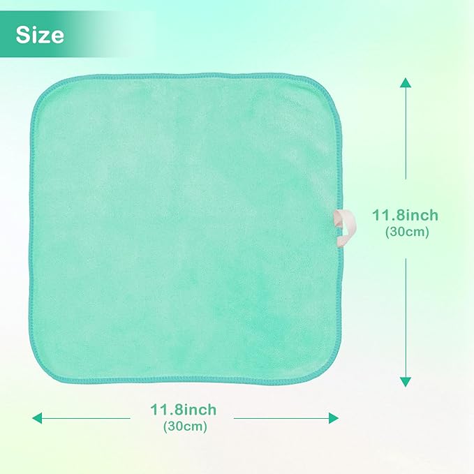 Makeup Remover Cloth 12 x 12 Inch, Reusable Makeup Remover Towels for Washing Face, 6 Pack Washable Microfiber Face Cloth Fast Drying Washcloth, Green