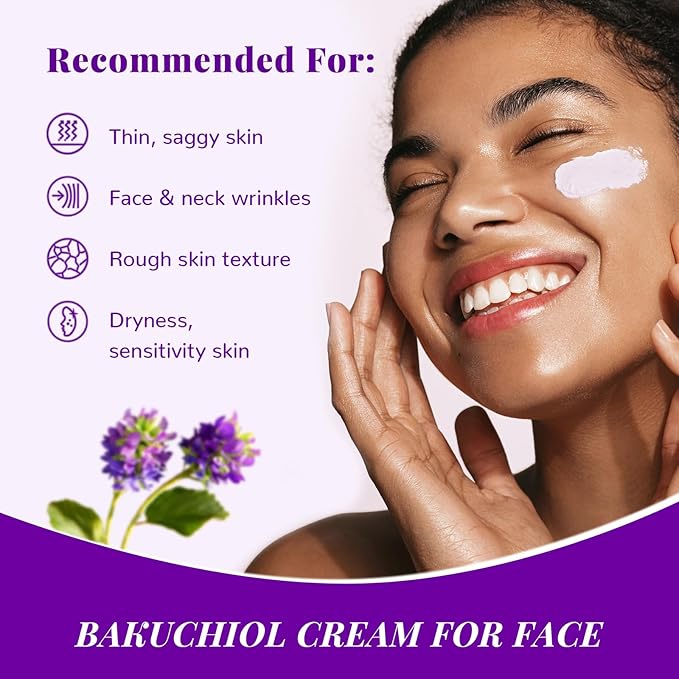ANAI RUI Bakuchiol Face Cream for Women - Natural Retinol Alternative Anti Aging Moisturizer with Squalane & Collagen, Hydrating Wrinkle Cream for Day&Night Use 1.7 Oz