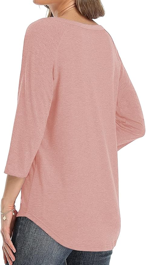 3/4 Sleeve Shirts for Women Crewneck Button Down Tunic Tops Raglan T Shirt