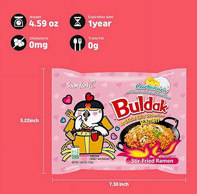Samyang Buldak Hot Spicy Chicken Ramen Noodle Korean Stir-Fried Ramen (10, Carbonara, Cheese, Cream Carbonara, 2X Spicy, Habanero Lime, Quattro Cheese, Original, Rose, Tom Yum, Yakisoba)