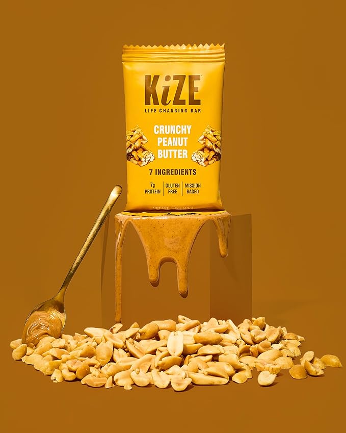 KiZE Energy Bars - Gluten Free, Dairy Free, Non-GMO, & High Protein Meal Replacement Energy Bars, Meal Bar, Clean & Simple Food Ingredients - Crunchy Peanut Butter, 7g High Protein Snacks, (30 Count)