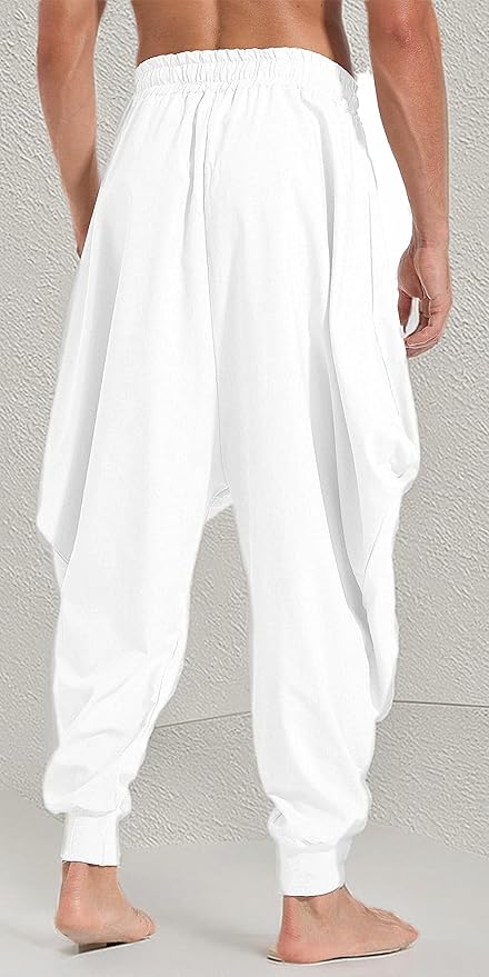 AITFINEISM Men's Drawstring Aladdin Hippie Harem Pants Loose Drop Crotch Trousers