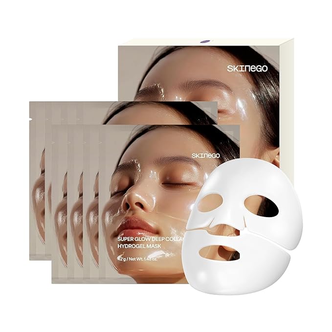 Super Glow Deep Collagen Hydrogel Mask 1.48 oz × 8 Sheets, 5,000,000ppb Hydrolyzed Collagen, Elasticity, Wrinkle Care & Radiance, Overnight K-Beauty Mask (8 Count (Pack of 1))