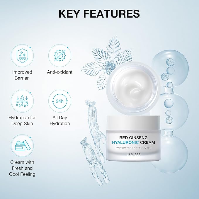 Donginbi LAB 1899 Red Ginseng Hyaluronic Cream - Deep Hydrating Cream for Dry Skin, Face Moisturizer with Hyaluronic Acid, Korean Red Ginseng, Korean Skin Care Gifts for Women, 1.69 floz
