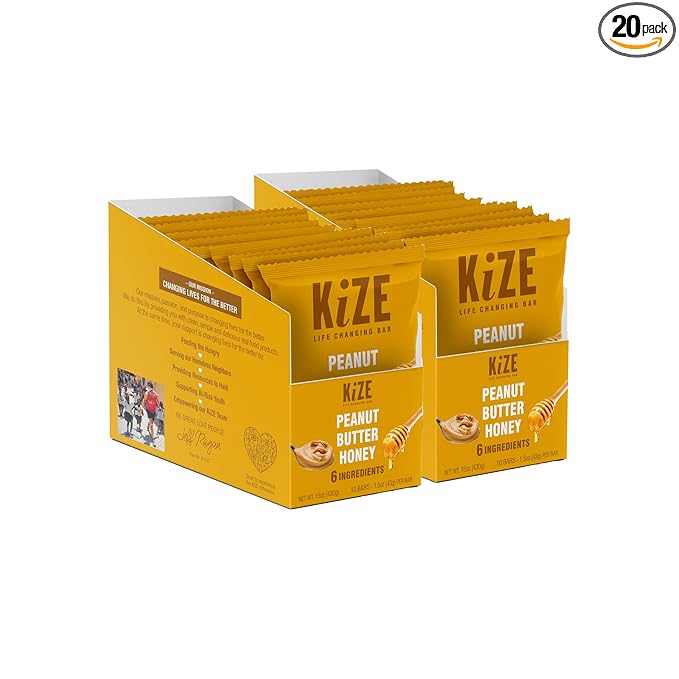 KiZE Energy Bars - Gluten Free, Dairy Free, Non-GMO, & High Protein Meal Replacement Energy Bars, Meal Bar, Clean & Simple Food Ingredients - Peanut Butter Honey, 7g High Protein Snacks, (20 Count)