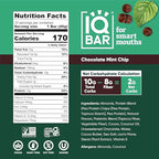 IQBAR Brain and Body Plant Protein Bars - Chocolate Mint Chip - 12-Count Low Carb - Gluten Free, High Fiber, Vegan Snacks - Low Sugar Meal Replacement
