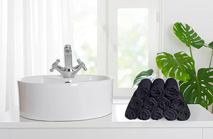 Softolle 100% Cotton Washcloths 24 Pack (12x12 Inches) Soft, Highly Absorbent Washcloth, Face Towels, Wash Cloths for Face, Ring Spun, Bulk Pack (Navy Blue/Grey)