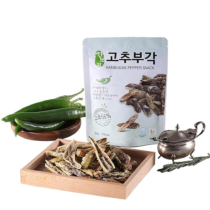 [HANBUGAK] Pepper Snack, Crispy Pepper Chips, Pepper Bugak, Korean Traditional Snack, No Artificial Preservatives, 5.29 oz (1.05 oz X 5ea)