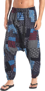 AITFINEISM Men's Drawstring Aladdin Hippie Harem Pants Loose Drop Crotch Trousers