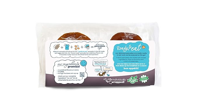 bakerly French Pancakes To Go! Non GMO, Free from Artificial Flavors & Colors, Pack of 4, 6-Count (24 Total Pancakes)