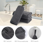 SINLAND Microfiber Face Cloths Reusable Makeup Remover Washcloths Super Soft and Absorbent Fingertip Face Towels for Sensitive Skin Women 12 x 12 Inch 3 Pack Grey
