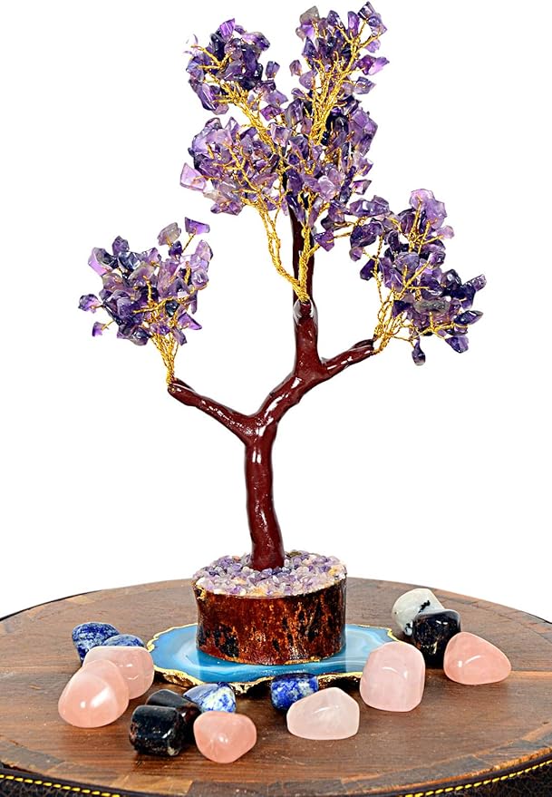 Amethyst Crystal Tree of Life-Birthday Gifts for Women-Spritual Gemstone Chakra Tree-for Positive Energy-Handcrafted Fengshui Tree-for Home & Office Decor-Purple Healing Crystal Quartz Tree-10" Size