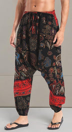 AITFINEISM Men's Drawstring Aladdin Hippie Harem Pants Loose Drop Crotch Trousers