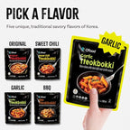 O’Food Tteokbokki Korean Rice Cakes – [Garlic | Pack of 2] – Gluten-Free (Except BBQ), Healthy/Savory/Bold/Fiery, 0 Cholesterol/ 0 Trans Fat/No MSG/No Corn Syrup, Spicy Street Snack, Ready in Minutes