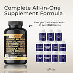 Ginkgo Biloba & Panax Ginseng 1446 mg, Alpha Gpc, L Tyrosine, L Theanine, Bacopa monnieri, Rhodiola Rosea, Phosphatidylserine, B12, MCT, DMAE - Complex with 11-1 Vitamins