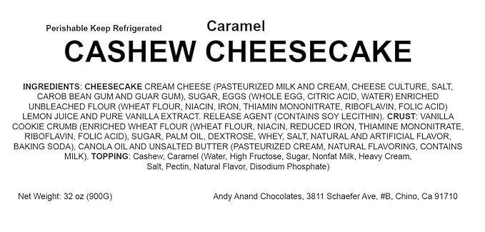 Andy Anand Caramel Cashew Cheesecake 9" | Freshly Baked, All-Natural | Made with Real California Cream Cheese, No Chemicals or Preservatives | Amazingly Delicious & Decadent (2 lbs)
