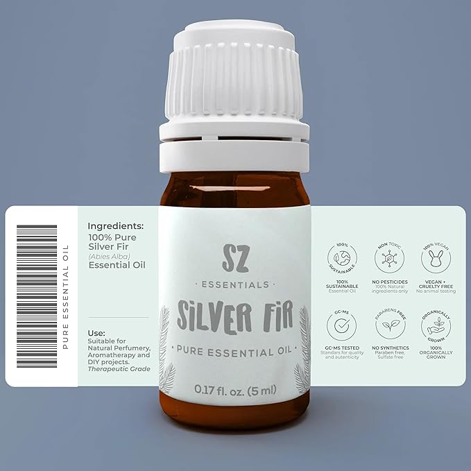 Silver Fir Essential Oil - Delightful! 100% Pure and Natural Undiluted Oil, Therapeutic Grade & Vegan, Extracted from Abies Alba Fresh & Woody with Earthy Overtones - 0.17oz (5ml)