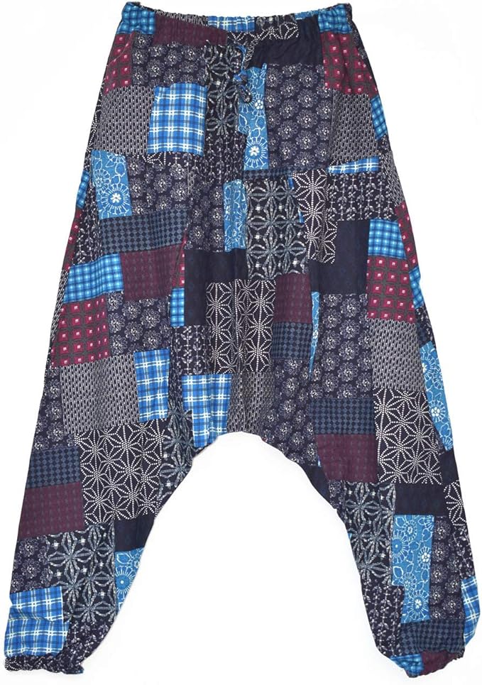AITFINEISM Men's Drawstring Aladdin Hippie Harem Pants Loose Drop Crotch Trousers