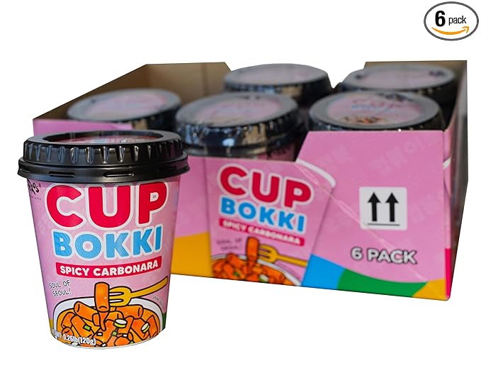 CupBokki Korean Tteokbokki Rice Cakes, Spicy Carbonara Flavor, 6 Pack - Authentic Korean Rice Cake Jjajang from the Korean Bros (떡볶이)