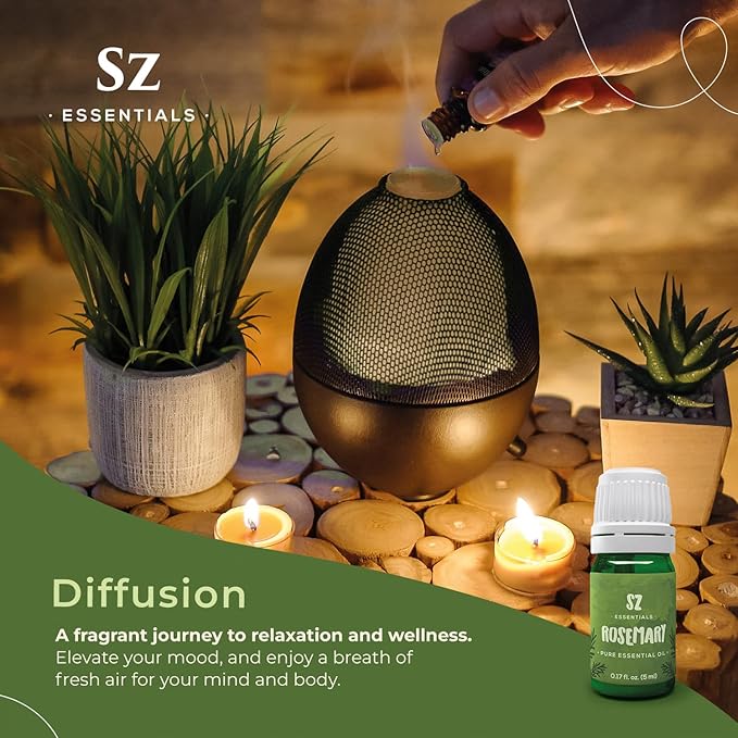 Rosemary Essential Oil - 100% Pure, Natural and Undiluted - Extracted from Fresh Rosemary Organically grwon in High Altitude- Fresh & Herbal Scent with Earthy Overtones - Vegan - 0.17oz