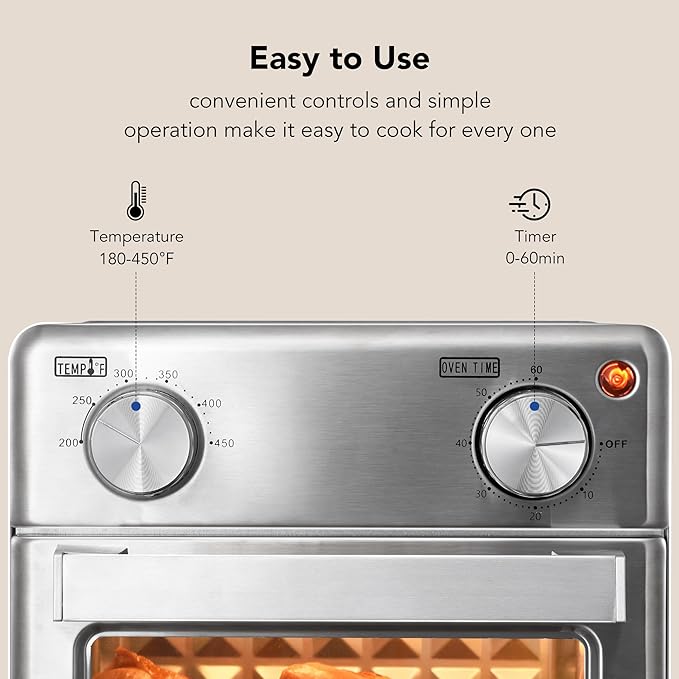 8.5 QT 5-in-1 Toaster Oven Air Fryer Combo, Stainless Steel, Fast Preheat, Ideal for Small Spaces, Travel & Family, Healthy Cooking Included